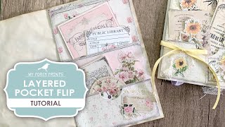 Craft with me! Layered Pocket Flip Tutorial | My Porch Prints | Junk Journal Page Decorating Ideas screenshot 4