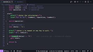 C: Modify a calculator program to loop until user quits.