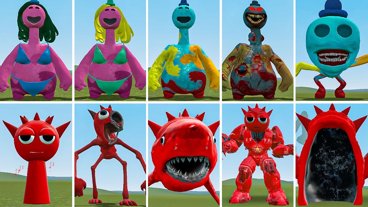 EVOLUTION OF ALL RADDY RED SPRUNKI VS ALL BRONTOFLUTE DINO TOY POPPY PLAYTIME 4?  In Garry's Mod!