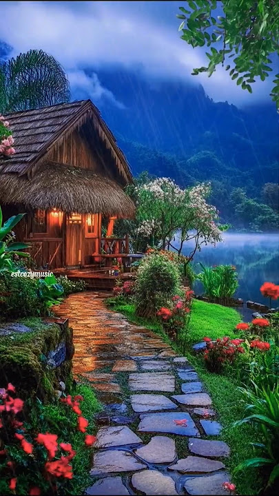 Rainy day in a cozy countryside cabin pure tranquility #rainydayvibes#cozycabin #naturerelax#shorts