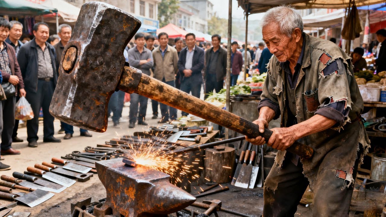 70岁老铁匠手艺修20年大铁锤！3分钟哐哐就是砸，废旧破铁秒变耐用农具！【李哥乡村发现】