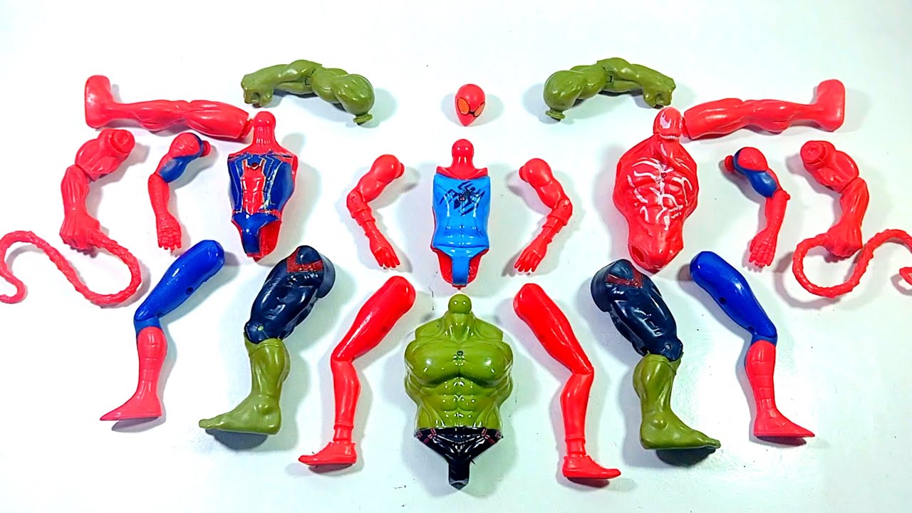 ASSEMBLE SUPERHERO TOYS.. SPIDER HODHI vs SPIDERMAN vs VENOM vs HULK SMASH.. 
