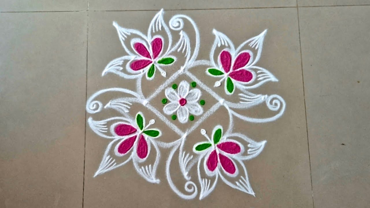 #Apartment rangoli for beginners (5-1)/#Karthigai Deepam rangoli/#Unique Rangoli/#Beautiful rangoli 