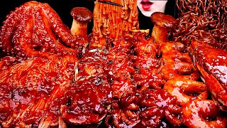 ASMR SPICY SEAFOOD, SPICY ENOKI MUSHROOM, BLACK BEAN NOODLES, OCTOPUS, CRAB 매운 해물찜 팽이버섯 먹방 MUKBANG