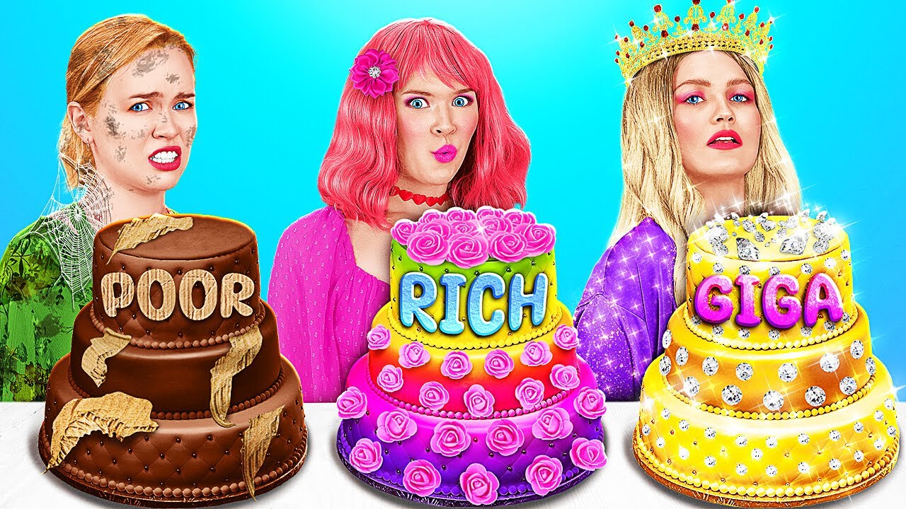 POOR VS RICH VS GIGA RICH COOKING CHALLENGE  Fantastic Cake Decoration Ideas by 123 GO FOOD