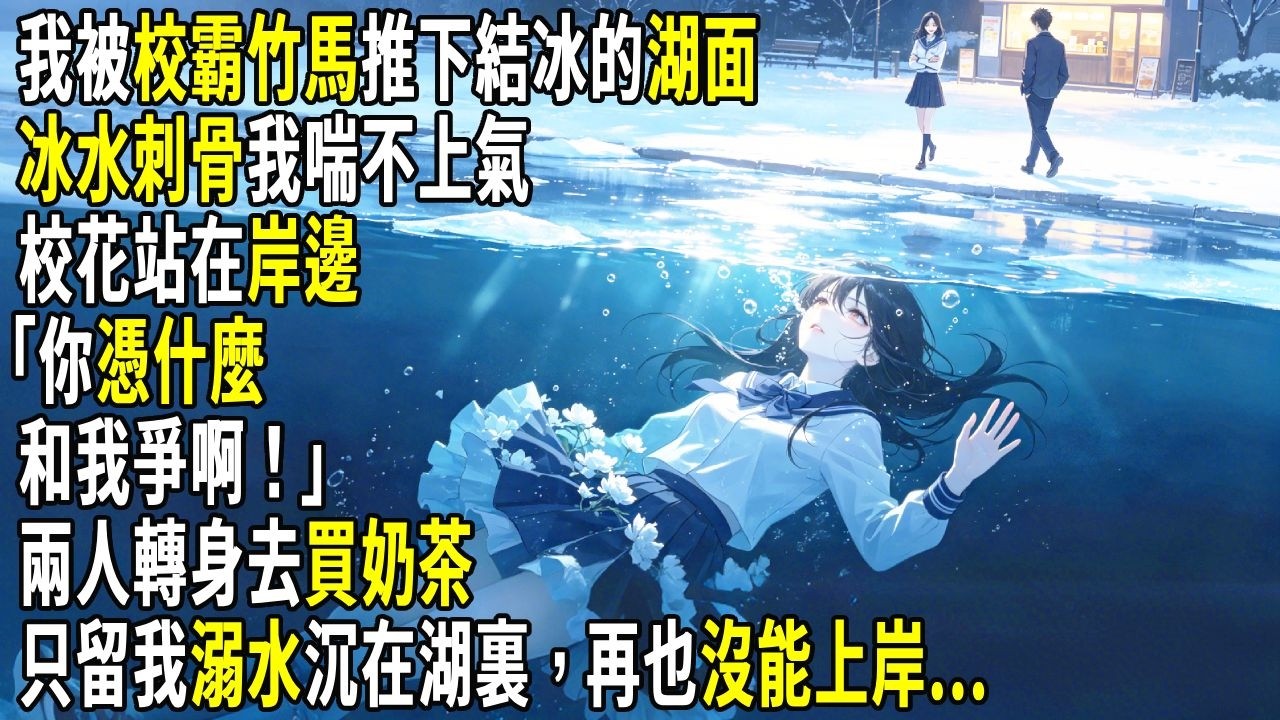 我被校霸竹馬推下結冰的湖面,冰水刺骨我喘不上氣,校花站在岸邊「你憑什麼和我爭啊!」兩人轉身去買奶茶,只留我溺水沉在湖裏,再也沒能上岸...#故事分享 #生活經驗 #情感