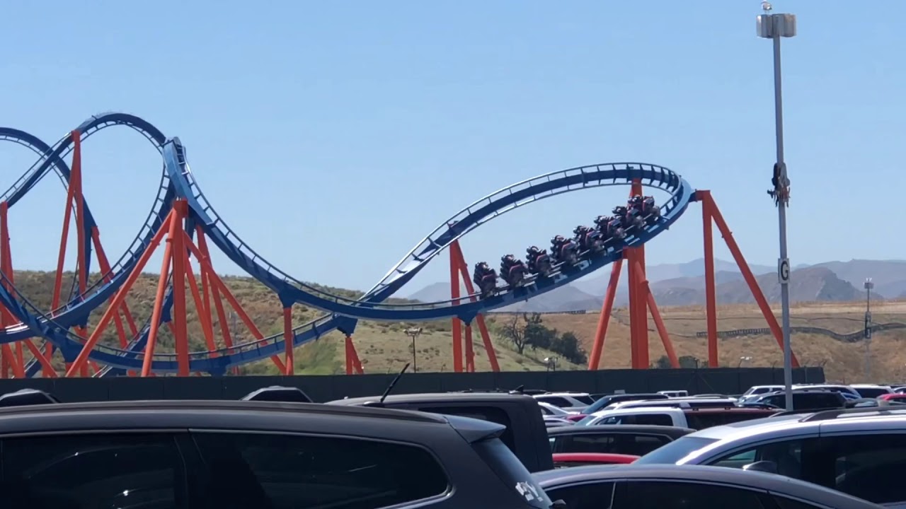 Views of Six Flags Magic Mountain from Main Parking Lot & Hurricane ...