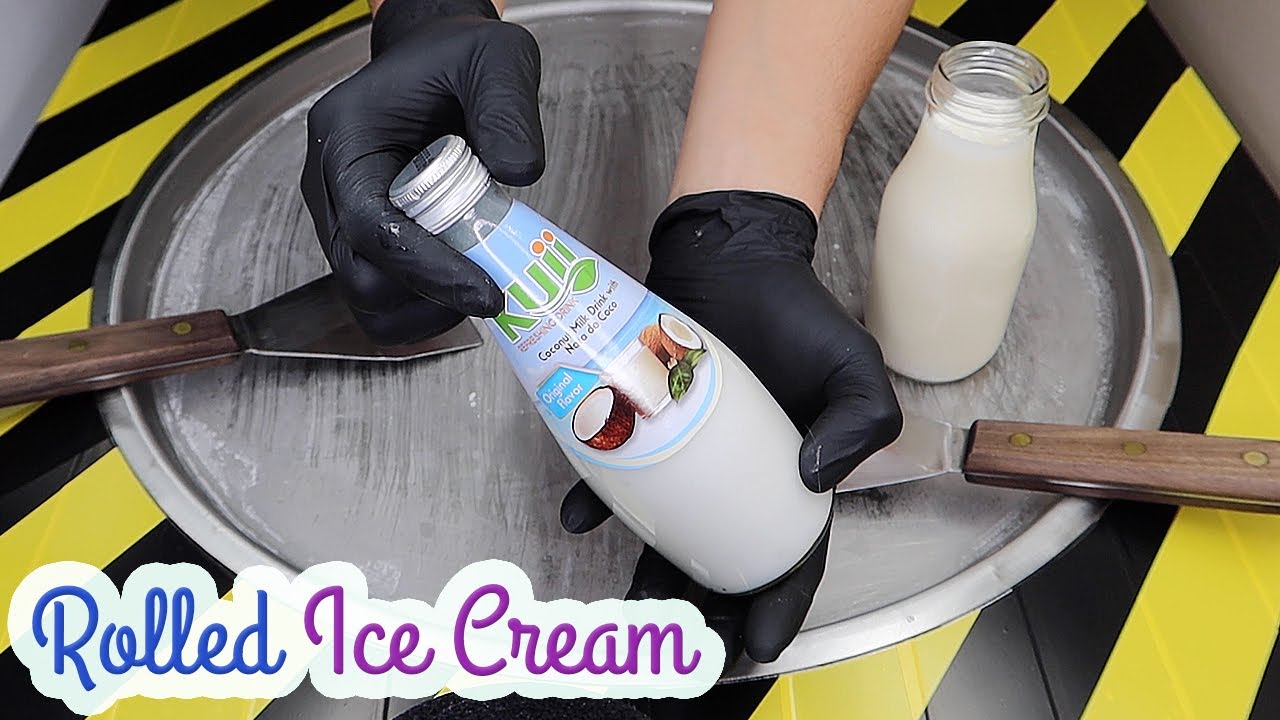 COCONUT MILK Rolled Ice Cream Made with KUJI and Nata De Coco Asmr