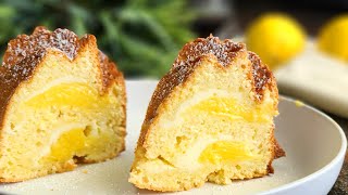 Soft and Tender Bundt Cake with Cream Cheese Layer and Lemon Curd