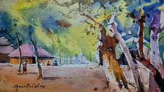 Dreamy village forest in watercolor |  landscape painting tutorial | CSA FineArt