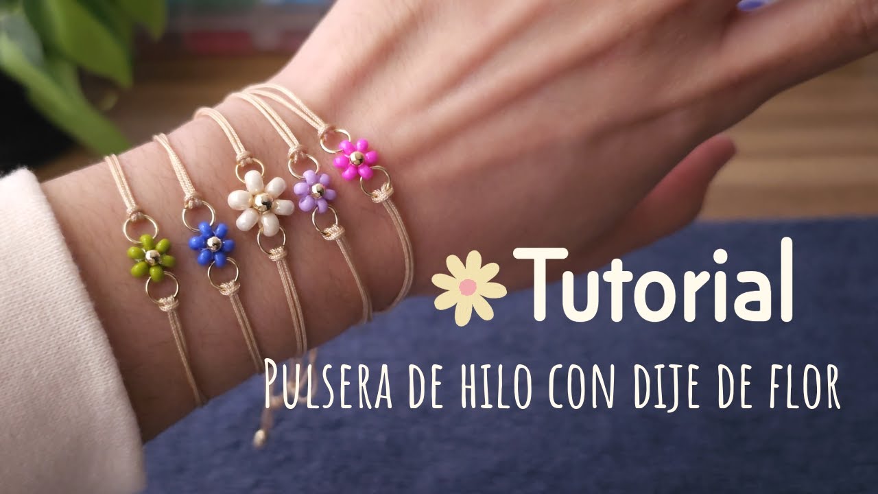 Pulsera de hilo con flor en medio 🌱🌼 | DIY Cómo hacer una pulsera de hilo con flores