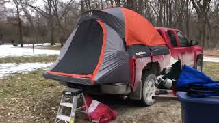 Two nights in truck bed tent with snow