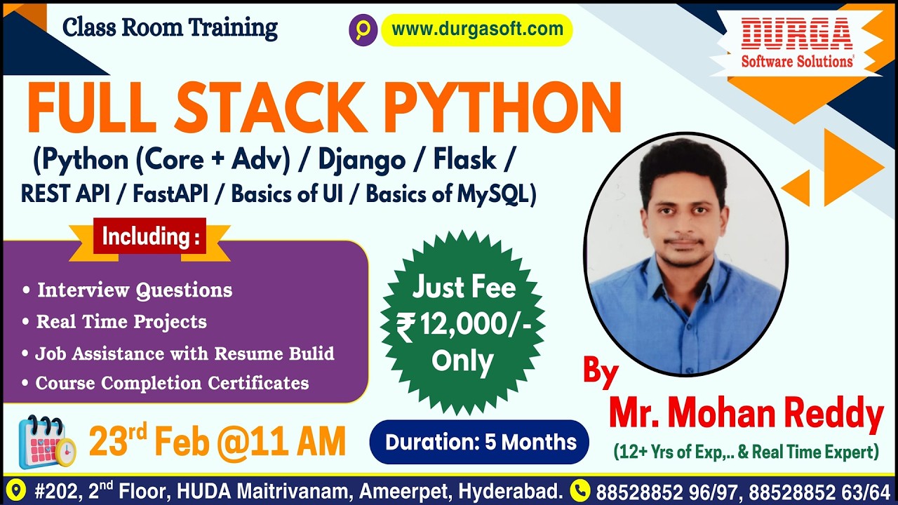 FULL STACK PYTHON Class Room Training @ DURGASOFT - YouTube