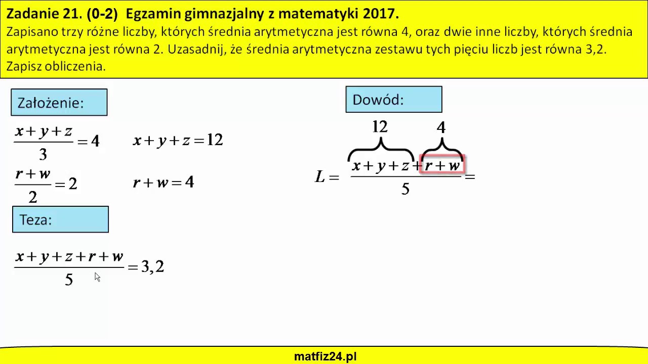 Dowód matematyczny dotyczący średniej arytmetycznej | MatFiz24.PL - YouTube