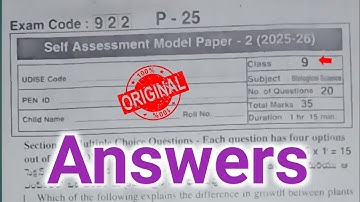 Ap 9th class biology self assessment model paper 2 answer key 2025|9th fa2 biology paper 2025 answer