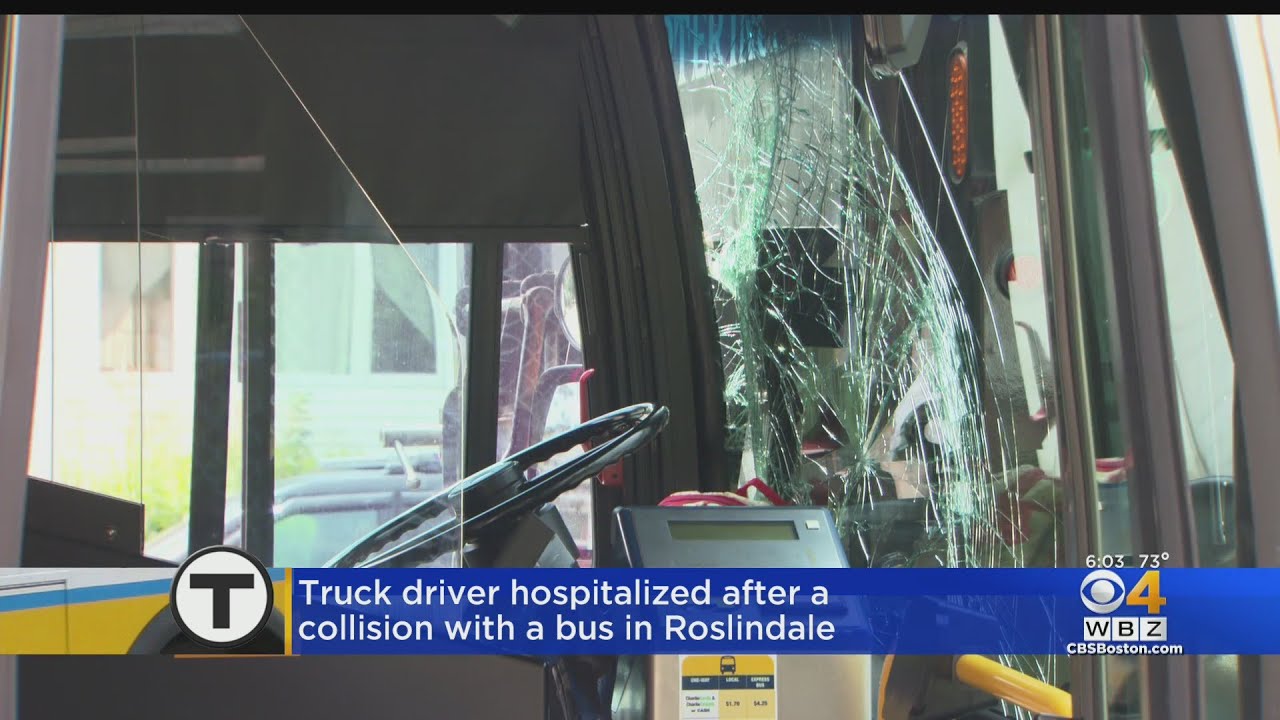 Driver hospitalized after crash involving MBTA bus, truck - YouTube