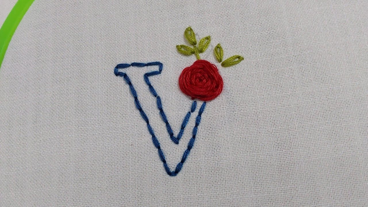 V letter Alphabet Hand Emnbroidery Design हाथ की कढ़ाई 💖 Super Easy Stitch Handwork Tutorial