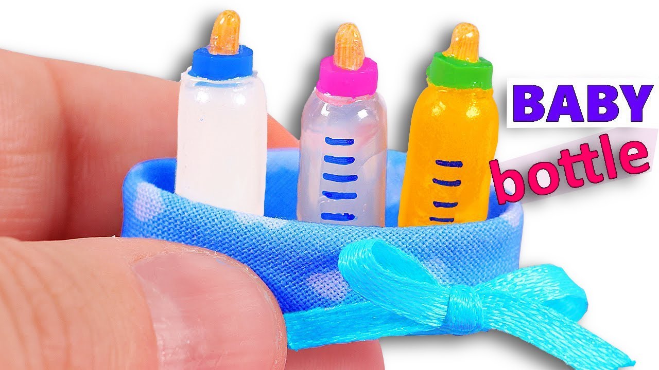 DIY miniature Baby Bottles with Milk, Water, and Orange