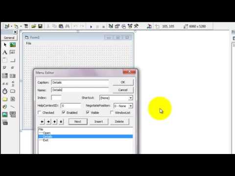 How to create the menu items in Visual Basic 6 0