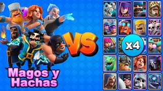 MAGOS y HACHAS vs TODAS LAS CARTAS X4 | Clash Royale
