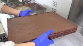 Work scene of a cake shop that makes handmade huge chocolate cakes for Adults