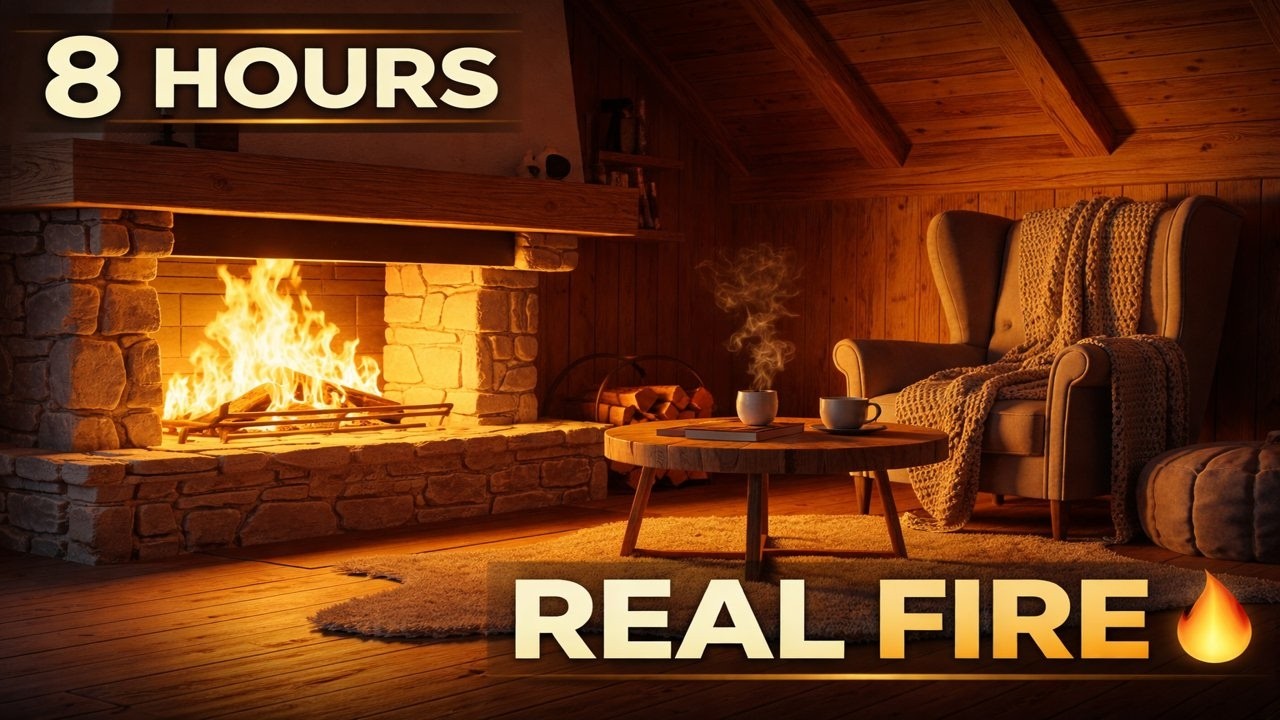 8 Hours Cozy Fireplace 🔥 Real Crackling Fire Sounds | Warm Cabin Ambience for Sleep, Study & Relax