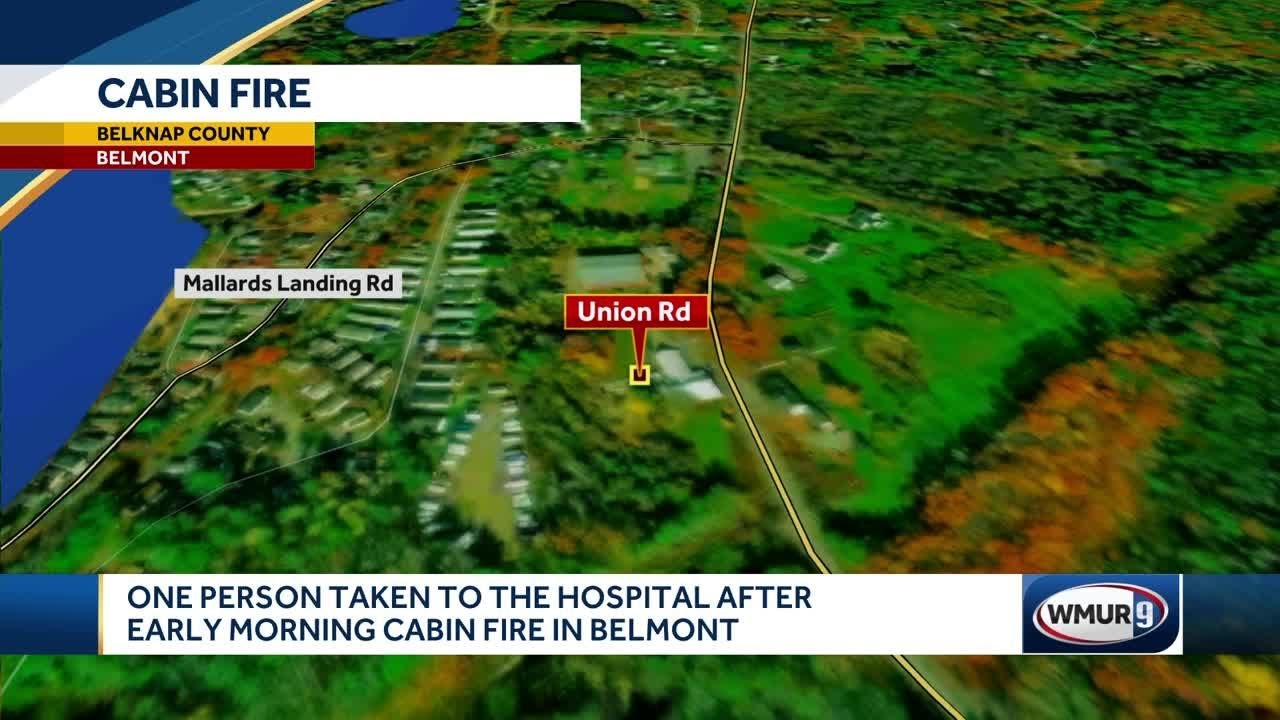 One person hospitalized after cabin catches fire in Belmont - YouTube