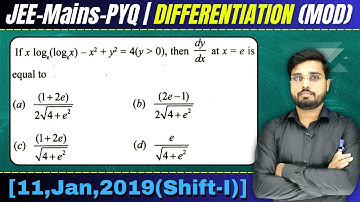 If xloge(logex) – x2 + y2 = 4 (y is positive), then dy/dx at x = e is equal to || Let