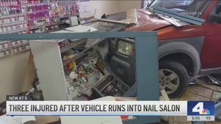 3 people injured after driver rams into nail saion