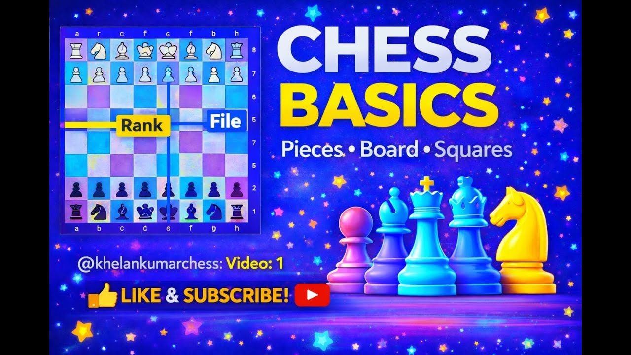 Video:1 | Chess for Beginners | Understanding Chess Pieces, Board setup, Ranks & Files