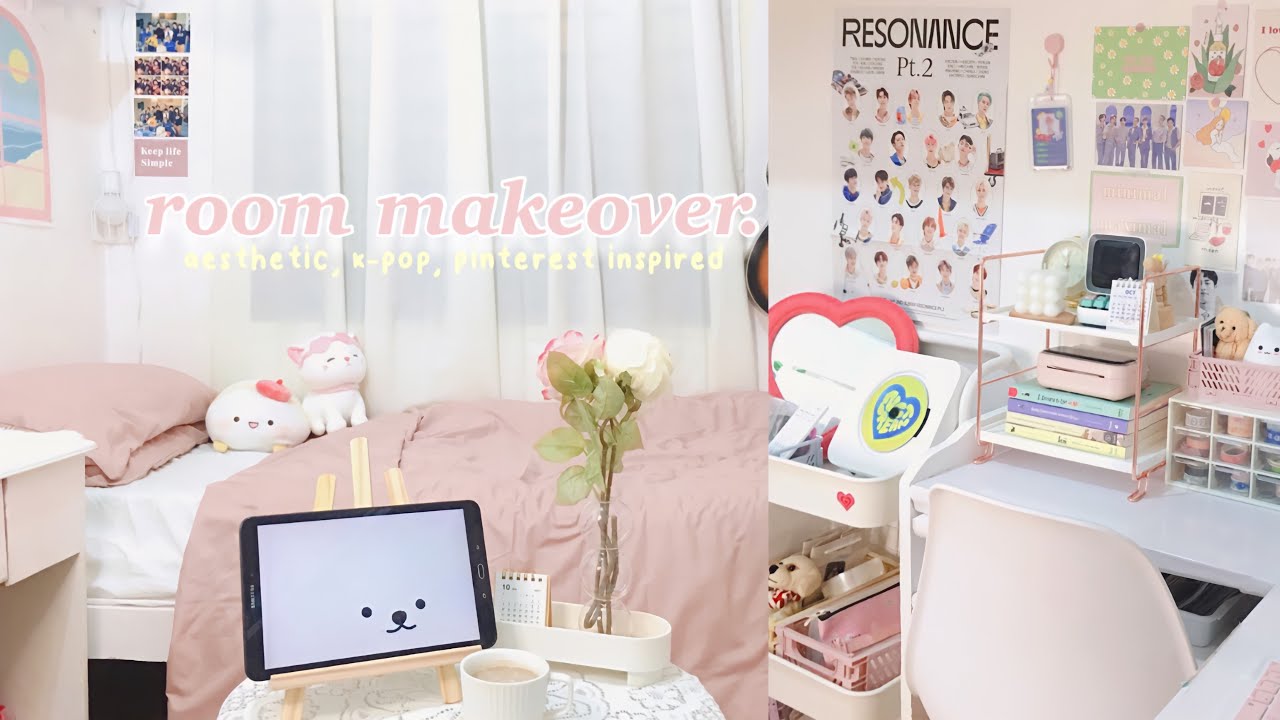 aesthetic room makeover 🌷 korean, k-pop, pastel inspired ft. phomemo ...