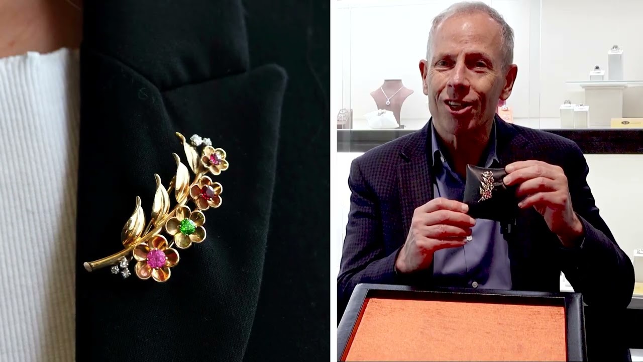0.30ct Garnet, 0.23ct Peridot, 0.19ct Spinel and Diamond, Yellow Gold Brooch by Cartier - C9881