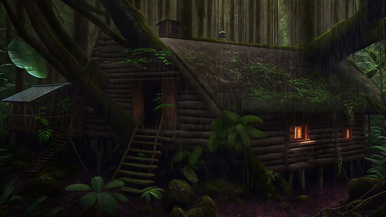 Rainforest Treehouse in Heavy Rain 🌧️ | 2 Hours Sleep Sounds (Screen Goes Dark After 15 Min)