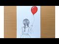 How to draw A Girl With Balloon step by step (very easy )