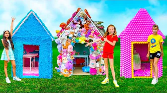 Nastya and her friends participate in decorating a DIY playhouse - Video series for kids