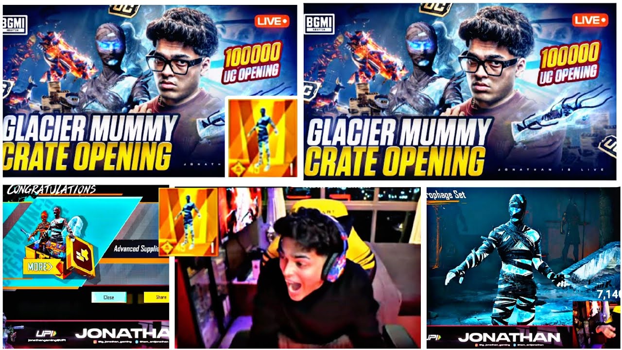 GLACIER MUMMY SUIT CRATE OPENING, JONATHAN IS BACK ,, BGMI 