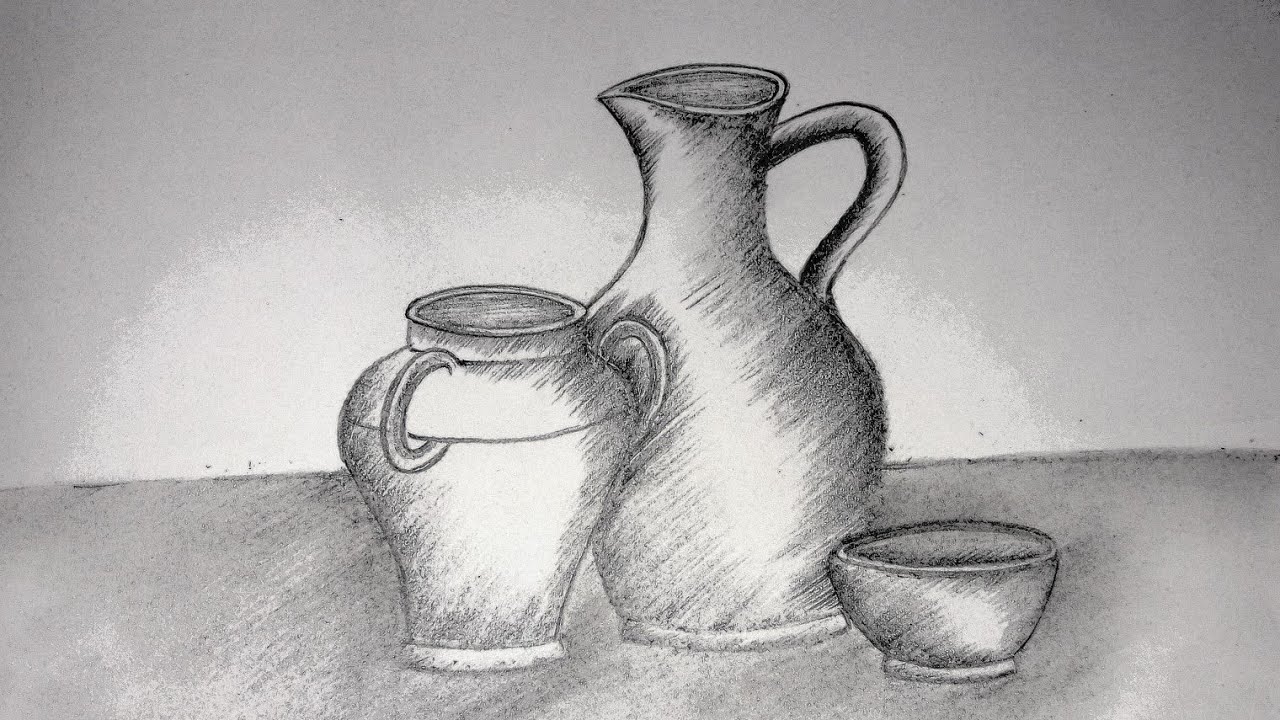 Easy still life art (utensils composition) pencil shading-step by step ...