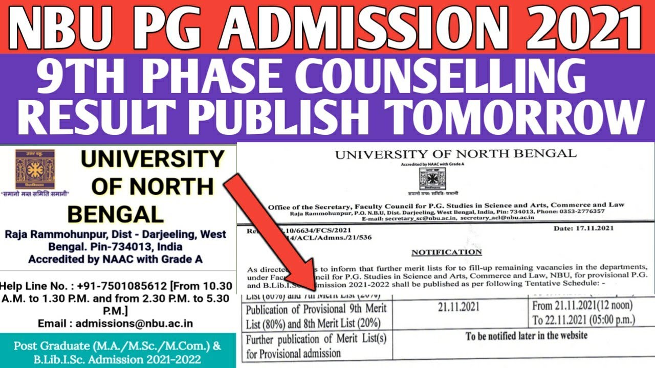 NBU - Pg 9th phase Counselling Alert || University of  North Bengal || Pg admission last Counselling