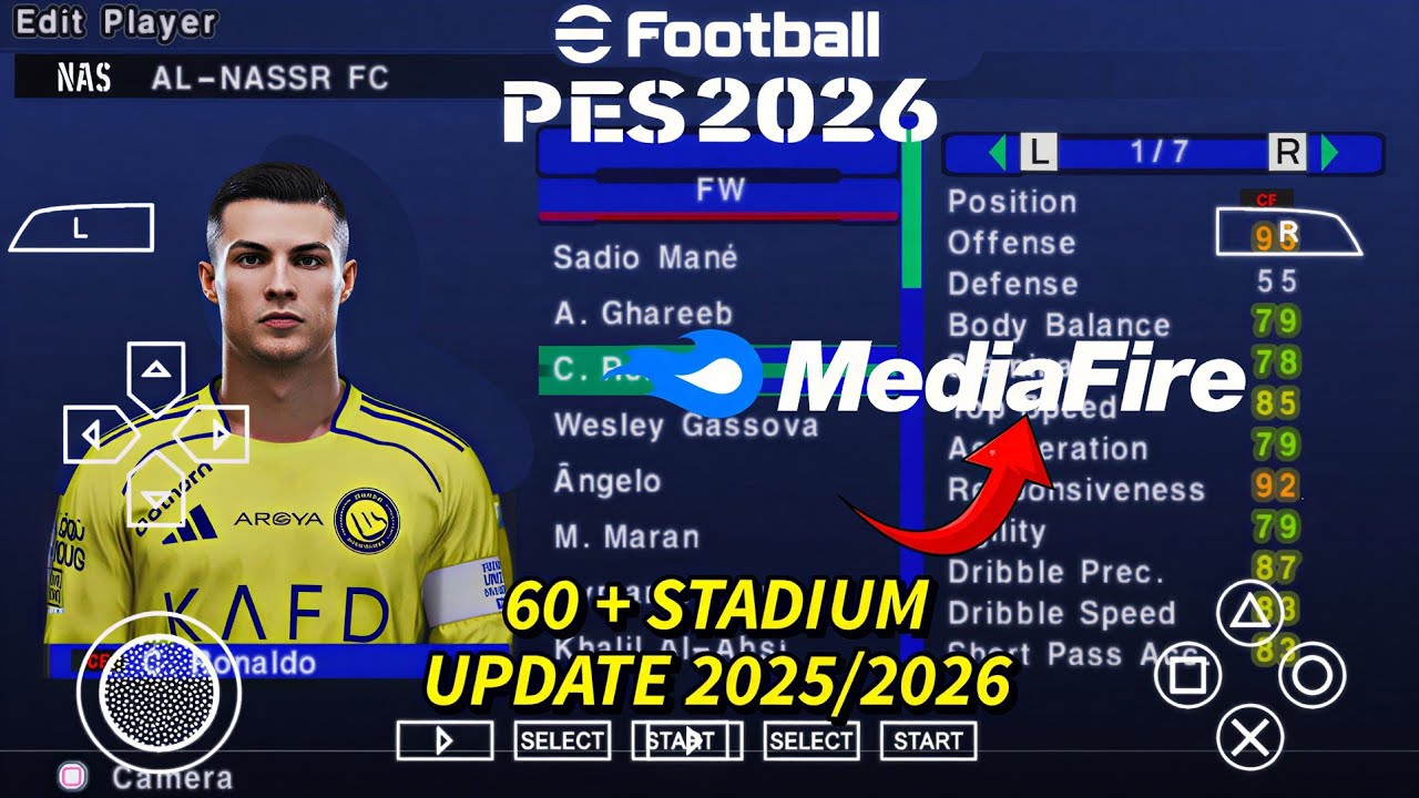 EFOOTBALL KOMO PES 2026 Versi 2.1.4 Ppsspp Link MediaFire  Update Transfer, Kits, Komentator English