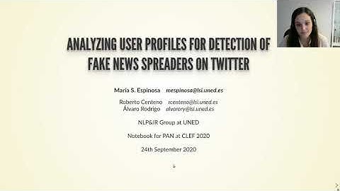 PAN 2020:  Analyzing User Profiles for Detection of Fake News Spreaders on Twitter