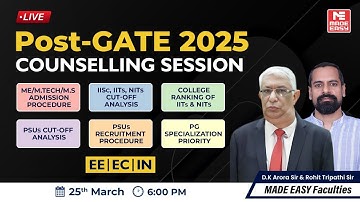 Post-GATE 2025 Counselling Session | EE | EC | IN | ME/M.Tech/M.S/PSUs | MADE EASY