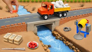 DIY Mini Truck Builds Brick & Metal Railing Bridge | Fun Construction Science Project