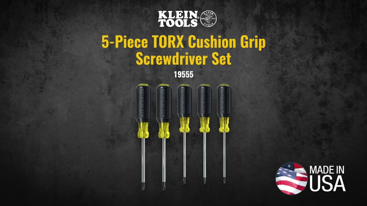 Klein Tools 19555 5-Piece TORX Cushion Grip Screwdriver Set with T15, T20,  T25, T27 and T30 Tip sizes