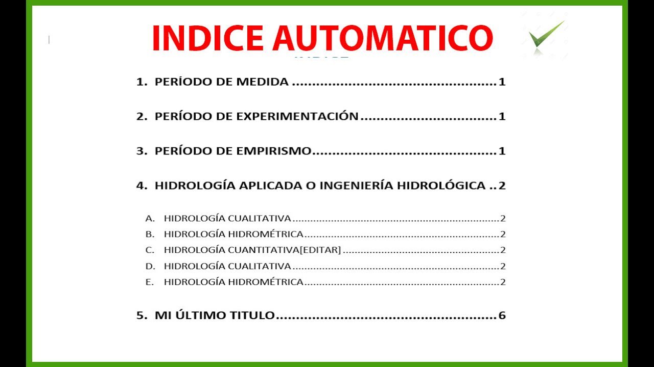 Como hacer un indice de tablas en word