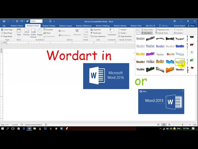 Wordart In Word 2016 Youtube