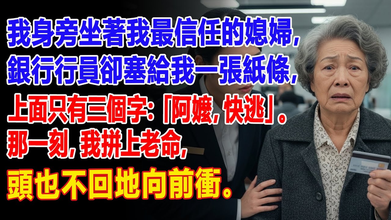 【真實故事】 我正在銀行領錢。🏦 行員卻遞來一張紙條寫著：『阿嬤，快跑』。於是我拼了命地逃‼️.| 父母子女冲突 | 真實故事 | 故事分享 | 情感故事 | 晚年哲理 | 說故事