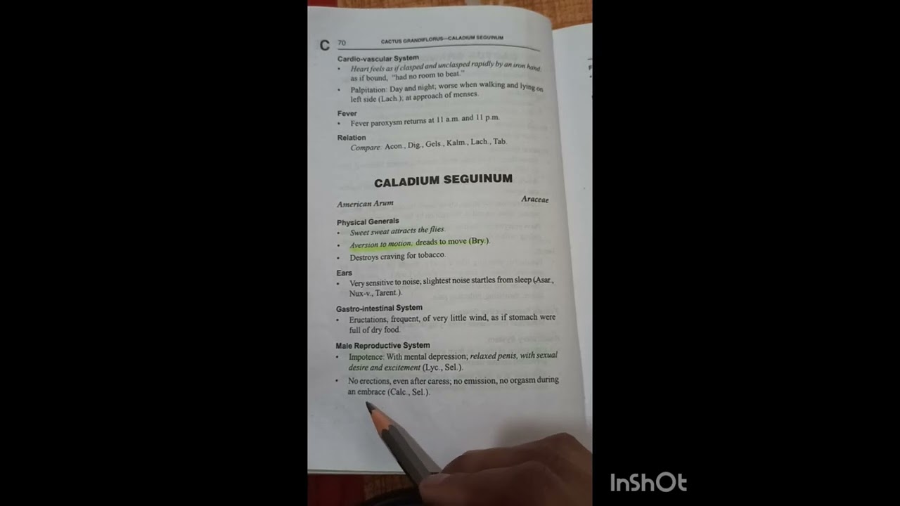 Caladium Seguinum drug picture explanation from Allen keynotes