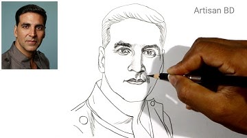 Drawing of Hollywood actor Akshay Kumar | Step by step easy pencil sketch for beginners