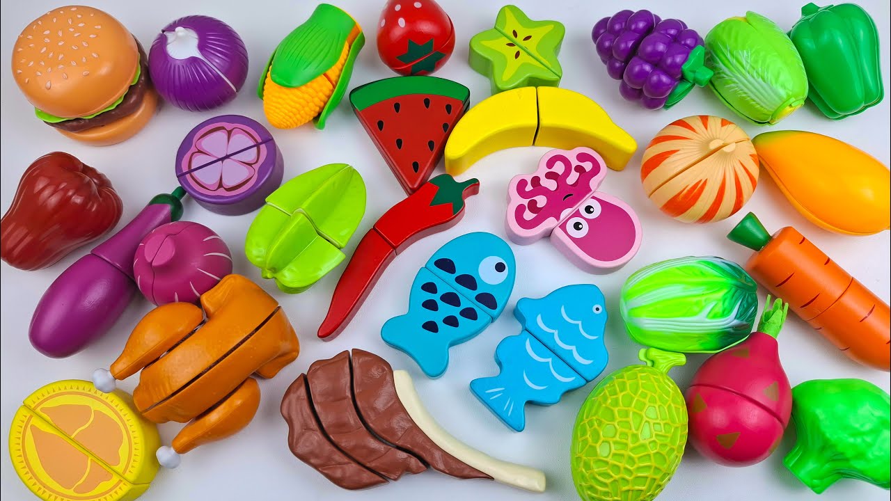 How to cutting wooden & plastic fruit vegetables, Cutting DURIAN, WATERMELON, Brocoli Squishy ASMR