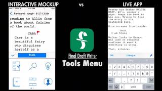 Final Draft Writer UI/UX - mockup vs live app